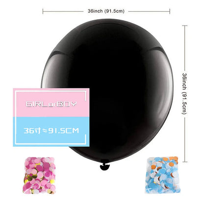 Boy or Girl Gender Reveal Party Decoration 36'' Giant Black Latex Balloon Blue Pink Confetti Baby Shower Globos Supplies