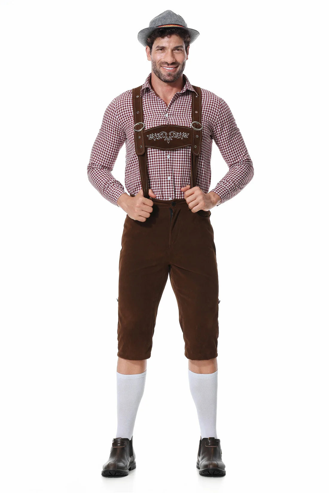 Three-Piece Set Oktoberfest Lederhosen Costume for Men Bavarian German Beer Festivals Suspenders Shirt Hat Male Cosplay Costumes