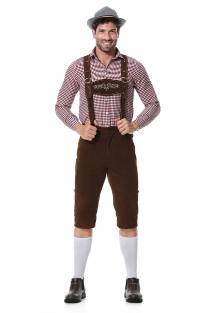 Three-Piece Set Oktoberfest Lederhosen Costume for Men Bavarian German Beer Festivals Suspenders Shirt Hat Male Cosplay Costumes