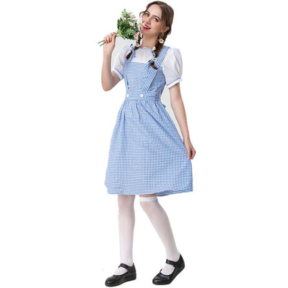 Adult Wizard Of Oz Dorothy Cosplay Costume Lady Blue White Plaid Alice Princess Dress Traditional Oktoberfest Dirndl Maid Outfit
