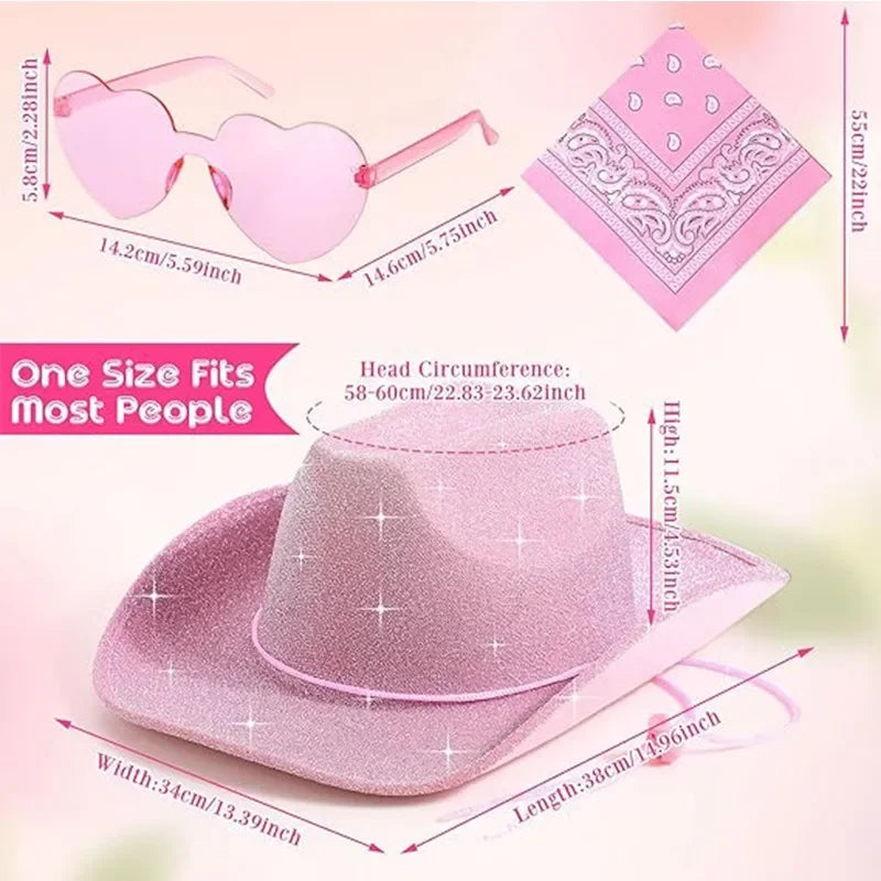 Pink Cowboy Hat Bachelorette Party 3pcs/Set Decoration Western Cowboy Hat Happy Hen Party Decor Girls Birthday Party Photo Props