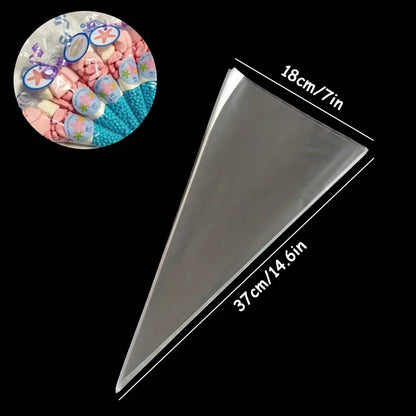 50pcs Transparent Cone Candy Bags Favors Sweet Cookies Storage Packaging Cellophane Bag Birthday Easter Party Decor Gift