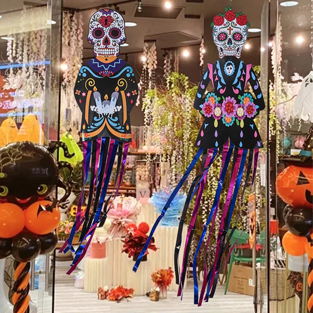 1.3m Mexico Day of the Dead Skeleton Ghost Bride Hanger Porch Sign Halloween Party Outdoor Decor Ghost Couple Door Hanging Flag