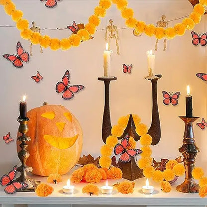 14~380pcs Day of the Dead Marigold Flower Garland Decorations Dia De Los Muertos ofrenda Altar with Monarch Butterfly Mexican