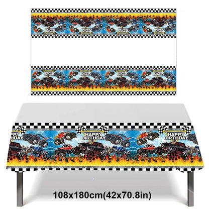 Monster Truck Birthday Party Paper Plates Cup Napkin Tablecloth Balloon Hanging Swirls Banner Monster Truck Birthday Party Decor