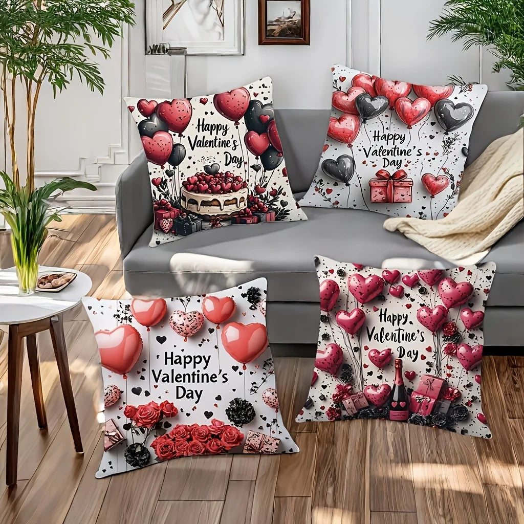 Valentine's Day Red Balloon Print Couple Home Decor Pillowcase Holiday Bedroom Living Room Decoration Polyester Cushion Cover