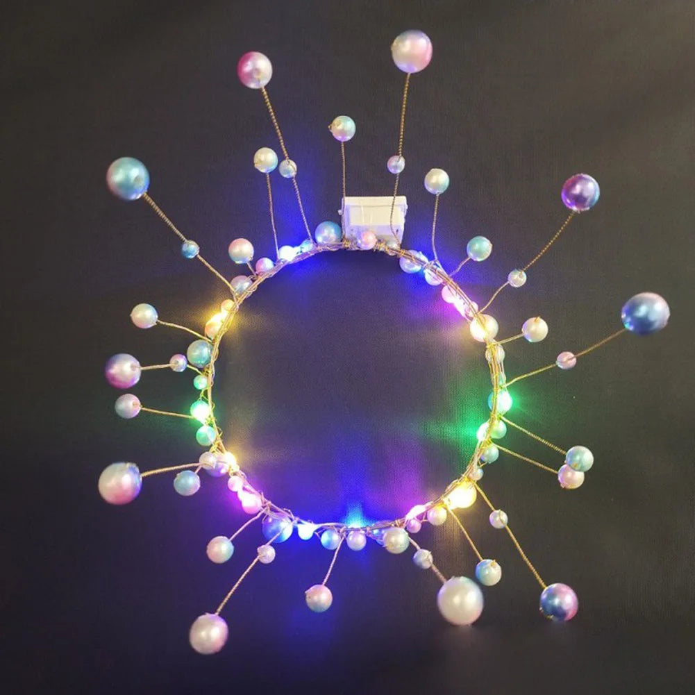 New LED Lamp Pearl Crown Cake Topper Decor Princess Party Top Topper Happy Birthday Cake Decorating Tools Gift Wedding Supplies