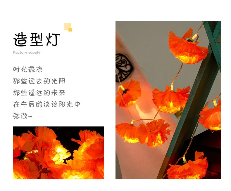 Marigold Garland for Decoration Lighted Day of The Dead Dia De Los Muertos Indian Diwali Altar Halloween Home Party Decor