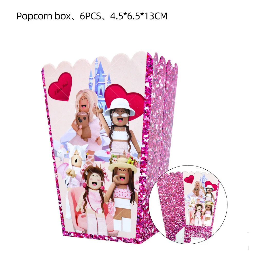Pink Roblox Balloons Happy Birthday Banner Party Decoration Hot Robot Game Cake Topper Disposable Tableware Kids Girl Background