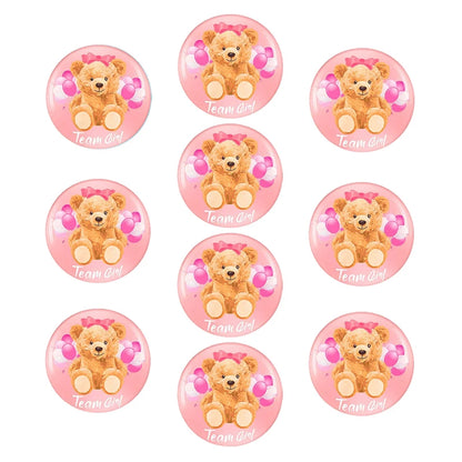 10pcs Gender Reveal Theme Tinplate Badges Cute Bear Team Boy Girl Button Pins Baby Shower Birthday Party Favors Decoration