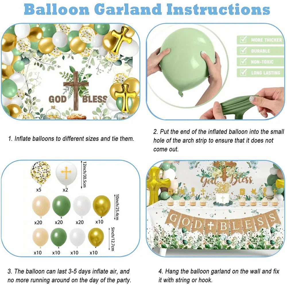 124 Pcs The First Balloon Set with A Communion Theme, Suitable for Baptism Parties Birthday Anniversaries Spring and Summer