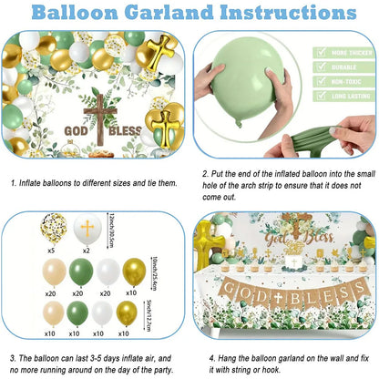 124 Pcs The First Balloon Set with A Communion Theme, Suitable for Baptism Parties Birthday Anniversaries Spring and Summer