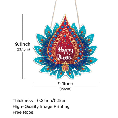 Putuo Decor 1pc Wood Hang Decoration, Wall Decor for Home Living Room Bedroom, The Hindu Festival, Happy Diwali, 9.1x9.1Inches
