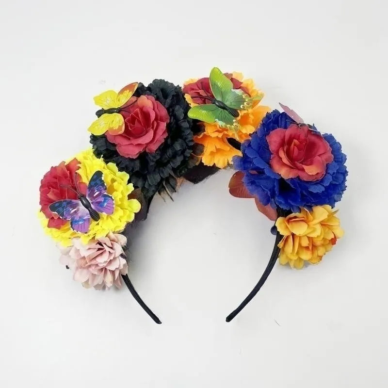 Mexican headband simulation butterfly Dia de los muertos headband for the Day of the Dead makeup dance party headband
