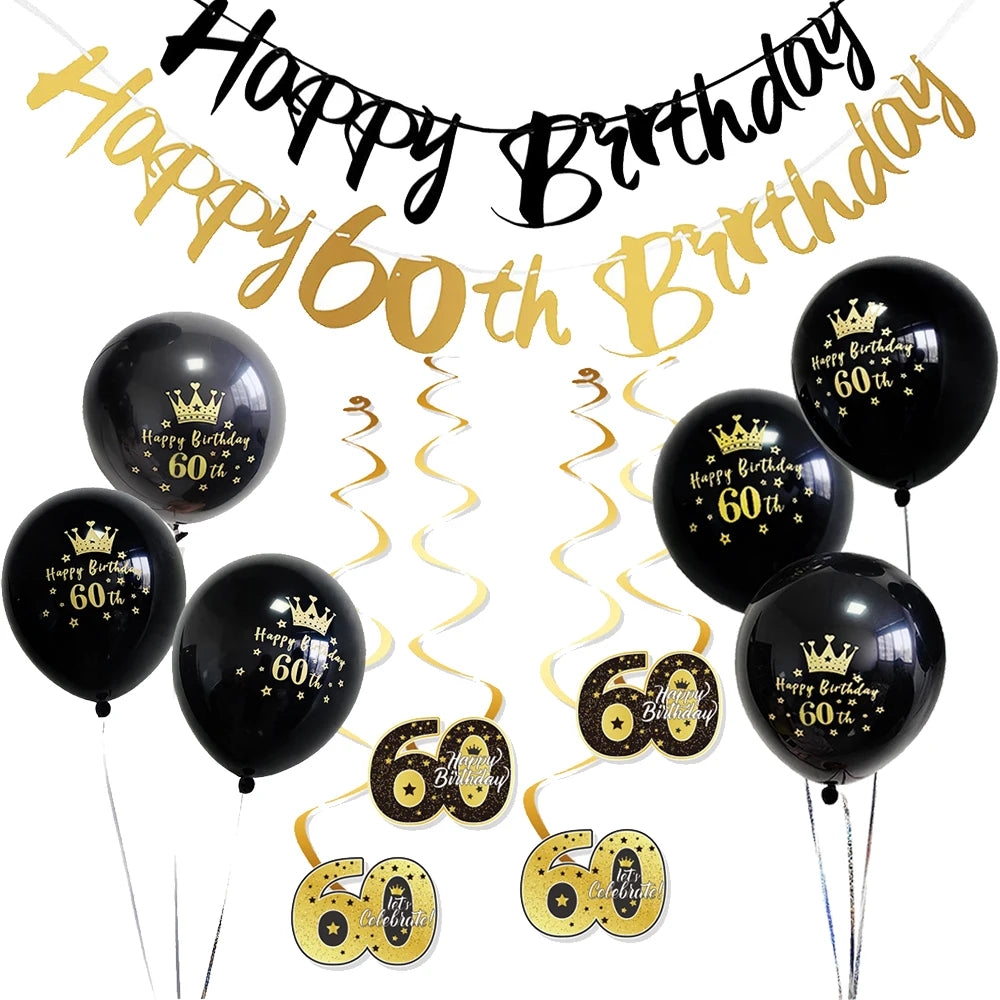 60 Years Birthday Party Decorations Happy 60th Birthday Paper Banner 12inch Latex Balloons 60th Birthday Party Hanging Supplies