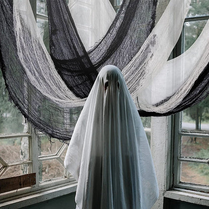 Creepy Cloth Spooky Halloween Decoration White Black Gauze Window Door Cover Scary Party Horror House Props Hallow Home Supplies