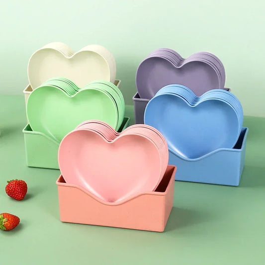 Set of 6pcs Heart-shaped Plate Creative Cake Plate with Tray Bone Dish Dried Fruit Snack Plate Candy Plate Container Snack Plate