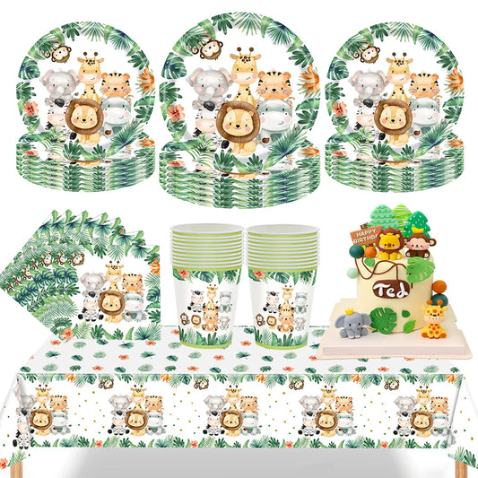 Jungle Birthday Party Decoration Jungle Safari Paper Plates Cups Napkins Disposable Tableware Tablecloths Kids Wild One Theme