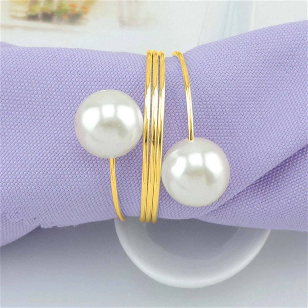 Wedding Pearl Napkin Rings Metal Gold Silver Napkin Holders for Wedding Elegant Party Supplies Event Dinner Table Decorations