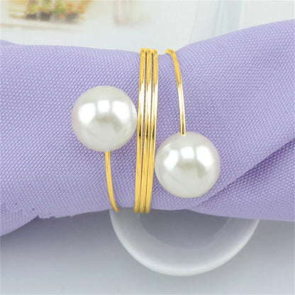 Wedding Pearl Napkin Rings Metal Gold Silver Napkin Holders for Wedding Elegant Party Supplies Event Dinner Table Decorations