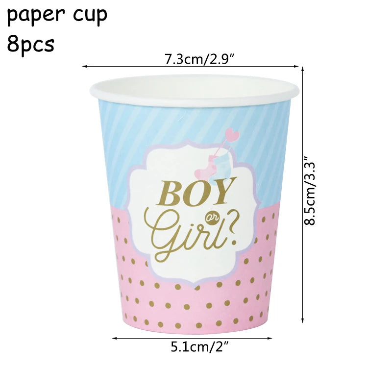 Gender Reveal Disposable Tableware Pink Blue Boy or Girl Plate Napkin Cup Tablecloth Baby Shower Party Table Decoration Supplies