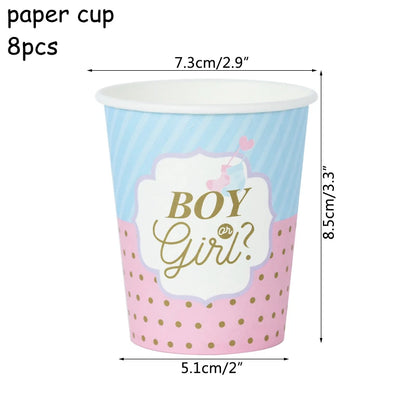 Gender Reveal Disposable Tableware Pink Blue Boy or Girl Plate Napkin Cup Tablecloth Baby Shower Party Table Decoration Supplies