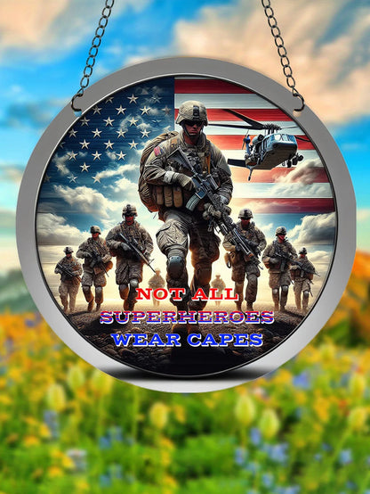 1pc Soldier Painted Window Hanging Decorations, Patriotic Wreath Signs, Home Garden Decor, Independence Day Gifts