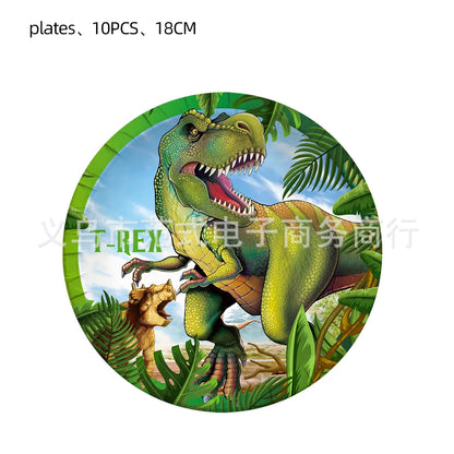 Jurassic Dinosaur Birthday Decoration Tableware Balloon Paper Cup Backdrop Tablecloth Banner Plate Birthday Party Decor Supplies