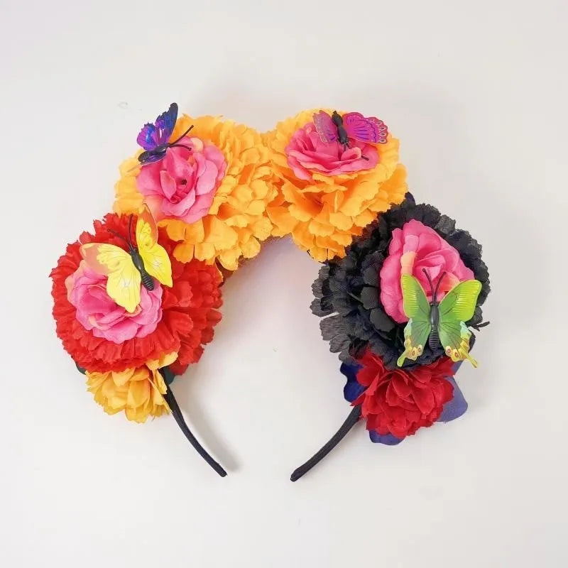 Mexican headband simulation butterfly Dia de los muertos headband for the Day of the Dead makeup dance party headband