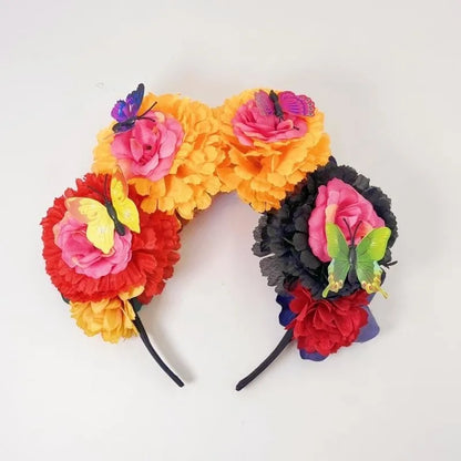 Mexican headband simulation butterfly Dia de los muertos headband for the Day of the Dead makeup dance party headband
