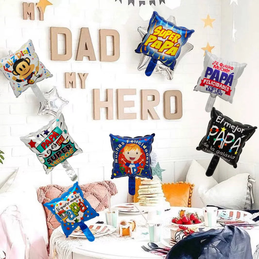 12Pcs 10inch Square Shape Spanish Happy Father Mother's Day Foil Balloons Feliz Dia Papa Globos Party Decoration Gift Baloes