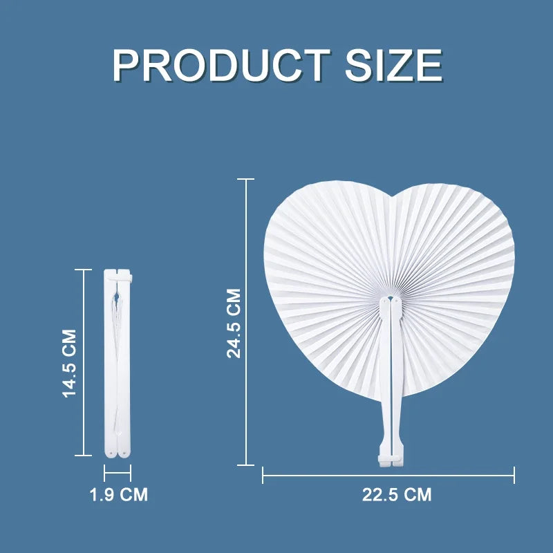 20/100 PCS Foldable DIY Painting Heart Shape Round Paper Fan Wedding Party Guest Gifts Decoration Anniversary Kids Party Favors