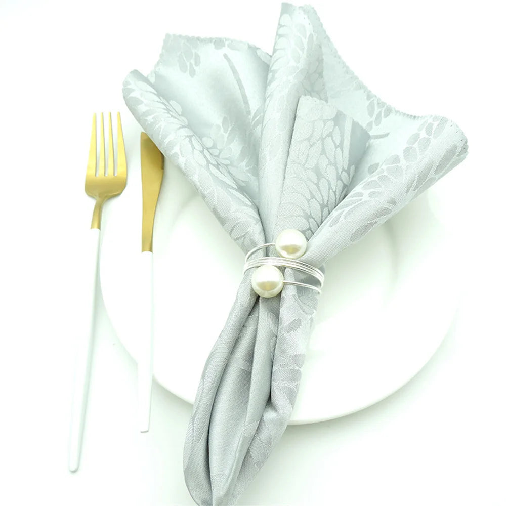 Wedding Pearl Napkin Rings Metal Gold Silver Napkin Holders for Wedding Elegant Party Supplies Event Dinner Table Decorations