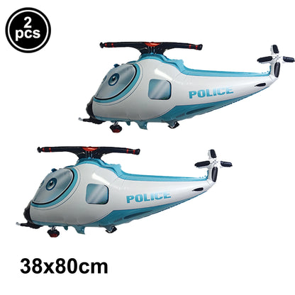 5th Birthday Police Party Blue Car Helicopter Foil Balloons for Boys Baby Shower Police Birthday Party Decoration