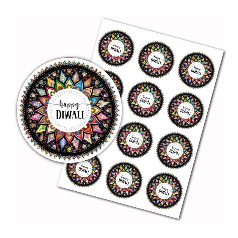 Happy Diwali stickers Colorful different styles Round Diwali stickers Indian Festival of Lights party decoration