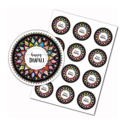 Happy Diwali stickers Colorful different styles Round Diwali stickers Indian Festival of Lights party decoration