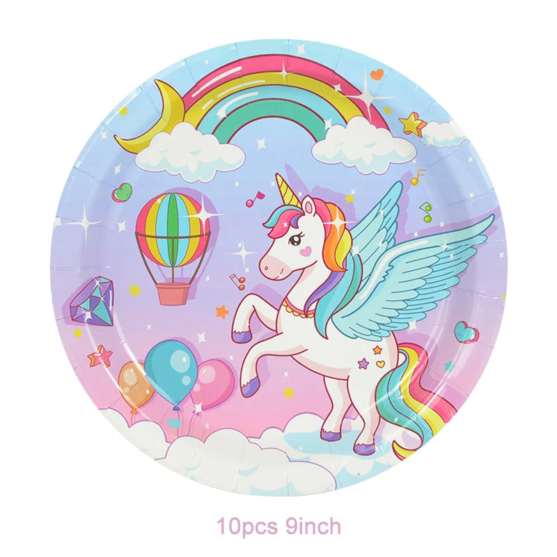 Rainbow Unicorn Party Balloons Disposable Tableware Gift Bags For Kids Girl Unicorn Birthday Party Decoration Favors Supplies