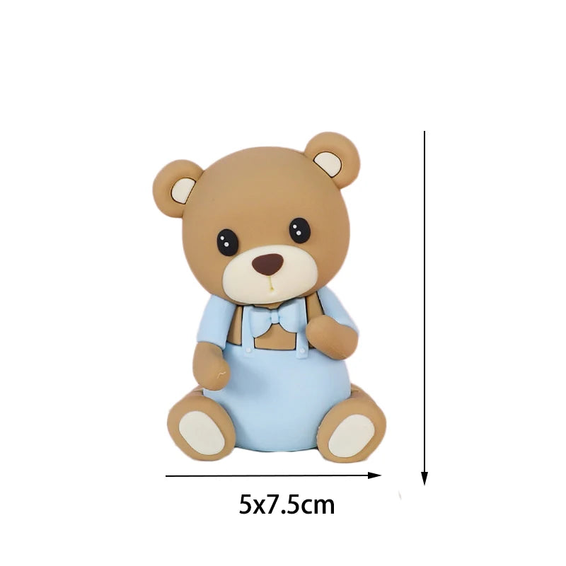 New 3D Pink Blue Bear Cake Topper Cute Mini Bear Doll Cake Decoration Boy Girl Birthday Party Gender Reveal Baby Shower Supplies