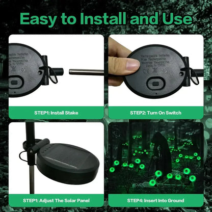 2024 Halloween Outdoor Solar Powered Scary Eyeball Lights Led Green Eyeball Blinking Firefly Lights Waterproof Solar Path Lights
