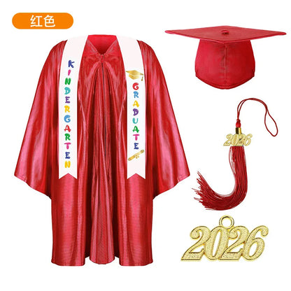 2025 Year Preschool and Kindergarten Graduation Gown Cap Tassel Set with 2025/2026 Charm Printed Stole Grad Gift for Boys Girls
