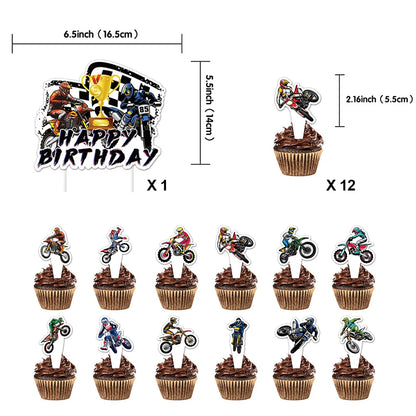 Motocross Dirt Bike Birthday Party Banner Cake Topper Foil Motorcycle Balloon for Boy Kids Motor Theme Party Decoration Supplies
