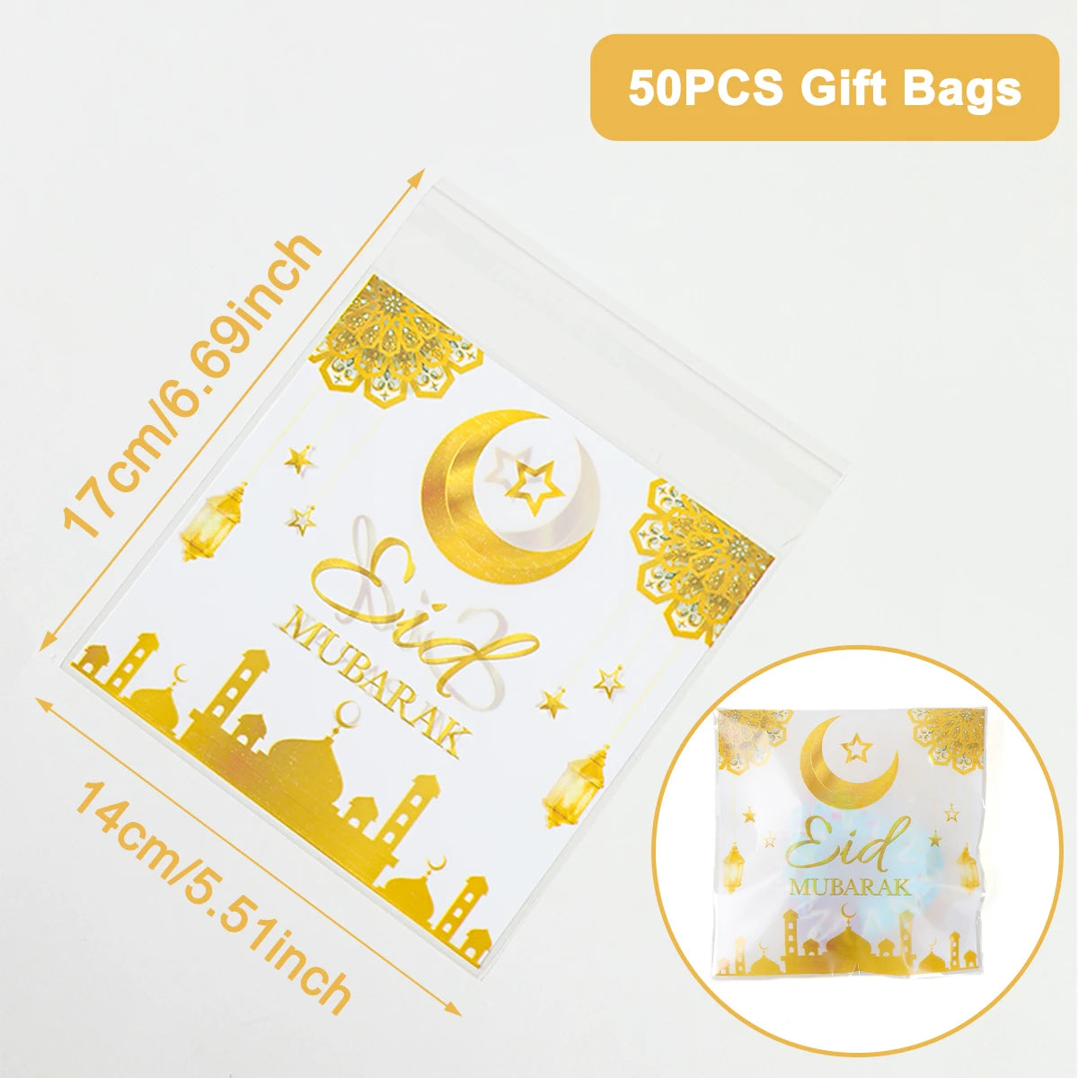 Eid Mubarak Gift Bags Plastic Candy Cookie Bag Ramadan Kareem Decoration 2025 Islamic Muslim Party Supplies Eid Gifts