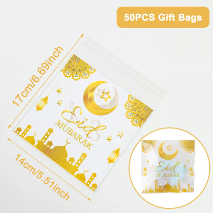 Eid Mubarak Gift Bags Plastic Candy Cookie Bag Ramadan Kareem Decoration 2025 Islamic Muslim Party Supplies Eid Gifts