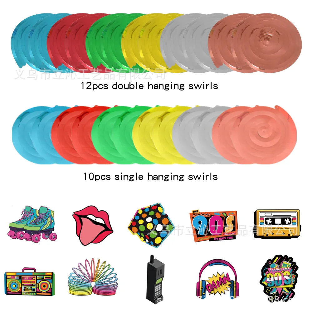 80s 90s Party Decorations Retro 1980s 1990s Hip Hop Party Hanging Swirls Ceiling Decor for Adults Back to The 80s 90sParty