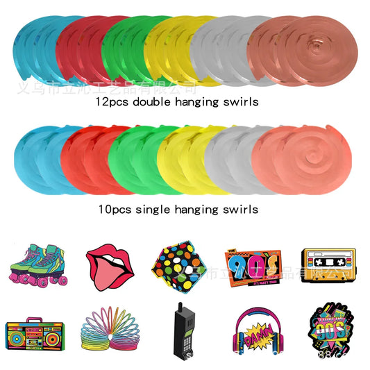 80s 90s Party Decorations Retro 1980s 1990s Hip Hop Party Hanging Swirls Ceiling Decor for Adults Back to The 80s 90sParty