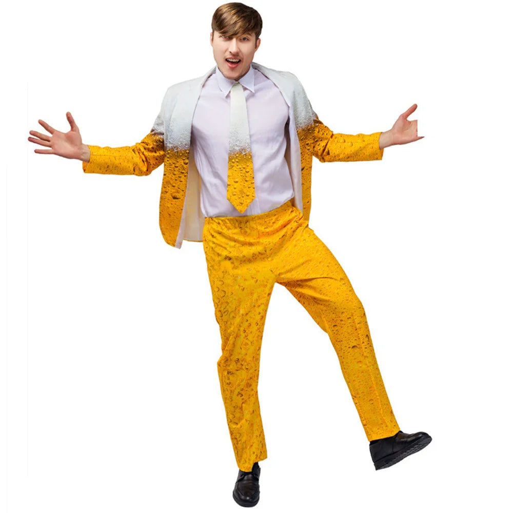 Men's Womens Oktoberfest Suit Costume Fancy Dress Up Adult Suit Clothes Role Play Yellow Beer Party Fantasia Costumes