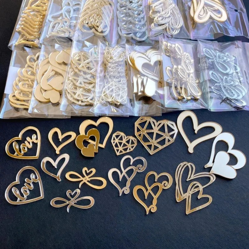 9 designs Ins Style Love Heart Acrylic Cake Topper Birthday Valentine's Day Cake Decoration Wedding Cake Side Acrylic Insert
