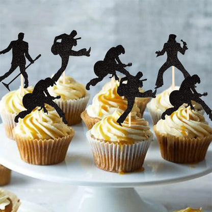 16PCS Music Notes Cupcake Toppers Black Glitter Musical Symbol Cupcake Picks for Rock Music Concert Theme Baby Shower Wedding B