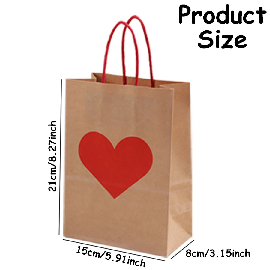 5/10pcs Valentine's Day Kraft Paper Bag Party Small Gift Packaging Bag 15x8x21cm LOVE Heart Style Gift Bag Party Favor Supplies