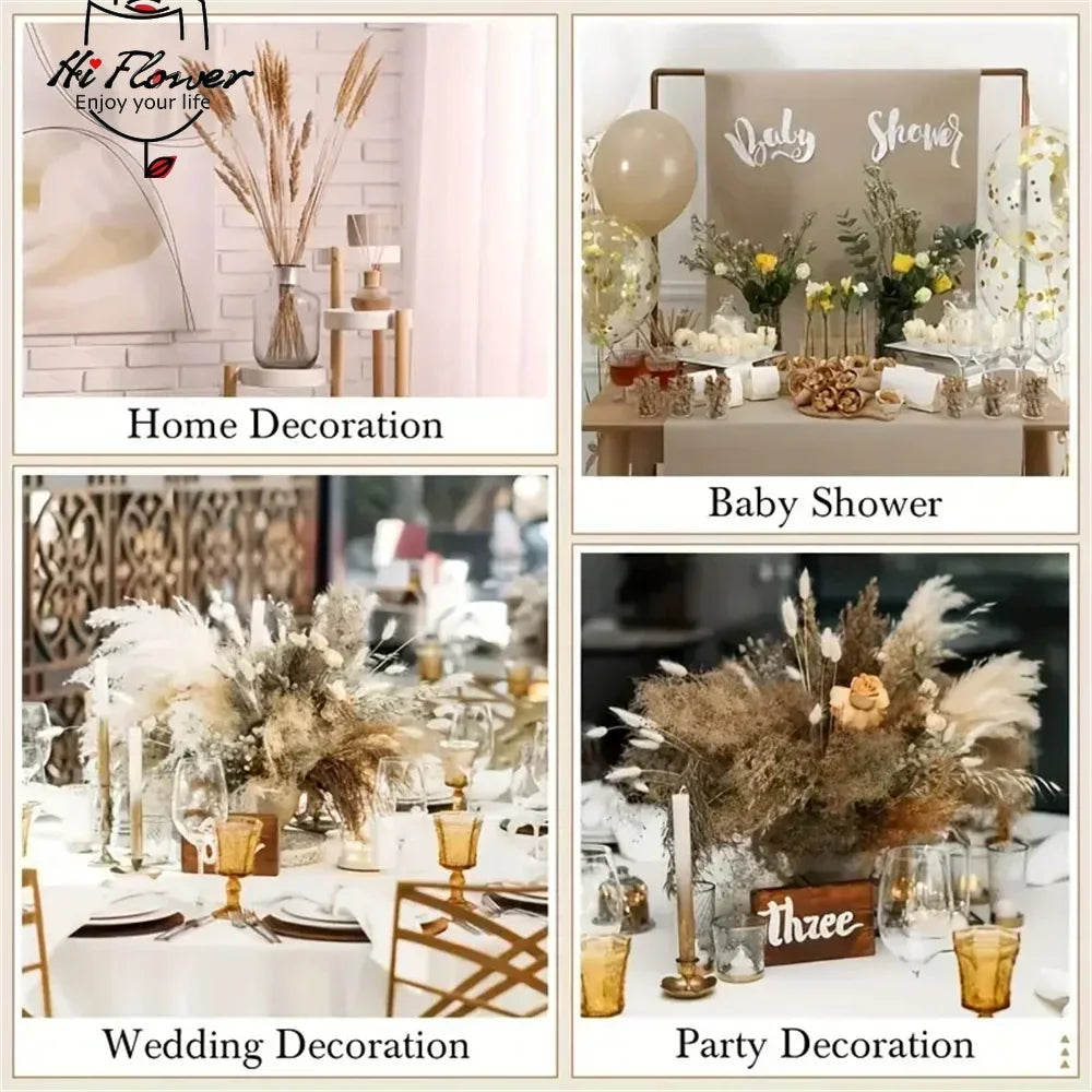 165PCS Pampas Grass Dried Flowers Boho Farmhouse Country Wedding Home Room Decor Bouquet Bunny Tail Grass DIY Artificial Flowers